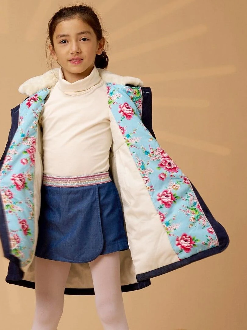 Manteau Bleu Marine en Jeans Fille Col Fausse Fourrure ANOUSHKA 'LA FAUTE A VOLTAIRE' Bleu marine
