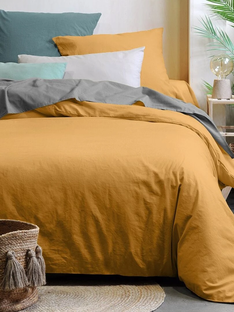 Housse de couette 240x220 Horizon lin 100% coton bio 57 fils   Beige