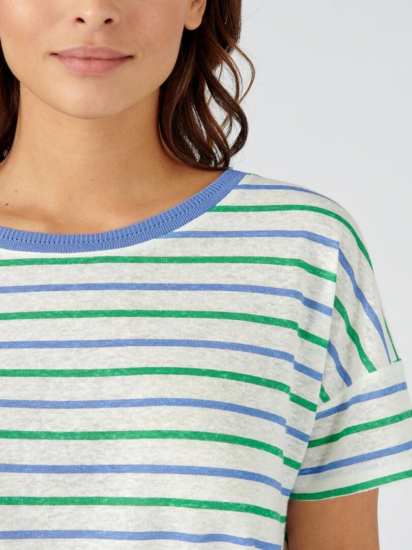 Tee shirt à rayures en lin majoritaire. Damart Bleu