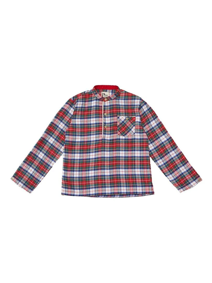 Chemise Noël Garçon  Carrx Tartan Rouge  Col Mao  RIMBAUD   'LA FAUTE A VOLTAIRE'   Rouge