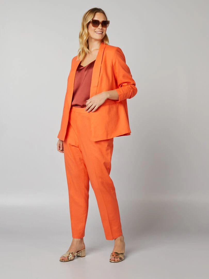 Veste de tailleur à col droit avec lin Orange