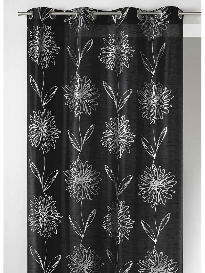 Rideau en Shantung à Imprimés Métallisés "Fleur" Noir