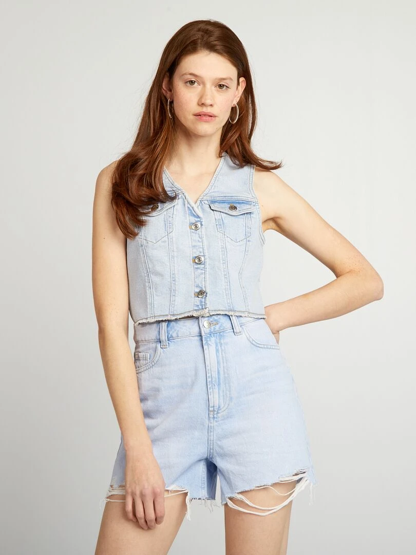 Short en jean taille haute Bleu