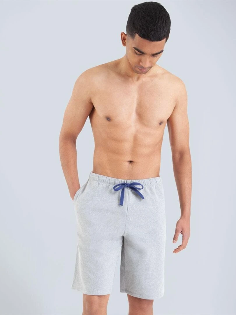 Pyjama court col rond homme Molletonné Bleu Gris