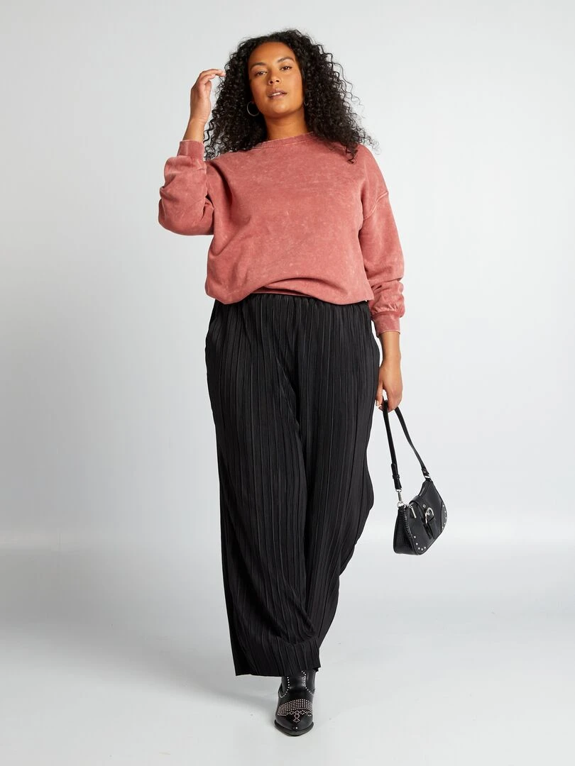Pantalon large en maille plissée noir