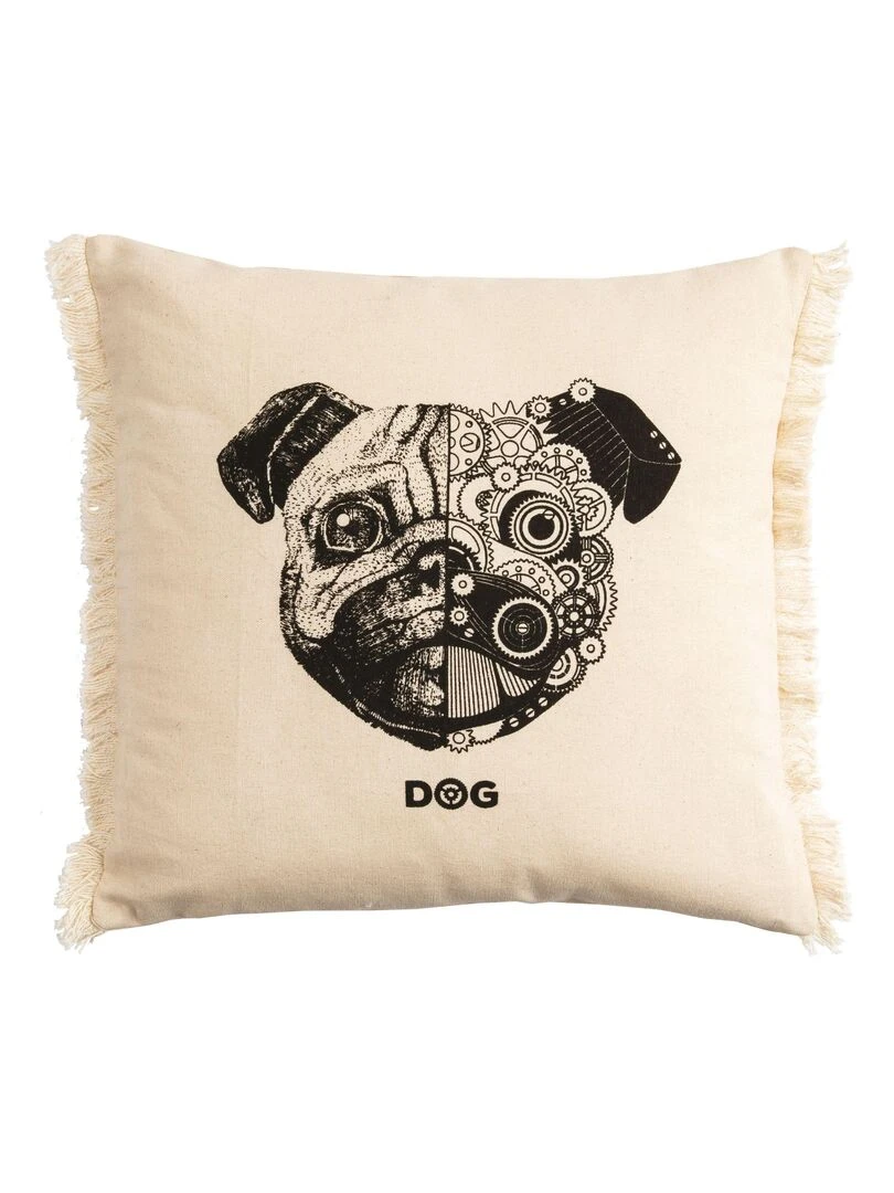 Coussin en coton DOGGY frangé 'Deko&co' Beige/Noir
