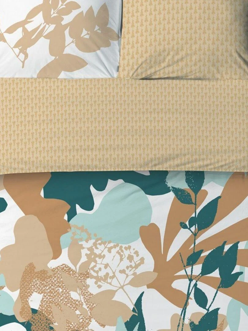 Housse de couette Réversible 240x260 cm + 2 taies d'oreiller 65x65 cm Coton Izia Fresh Beige