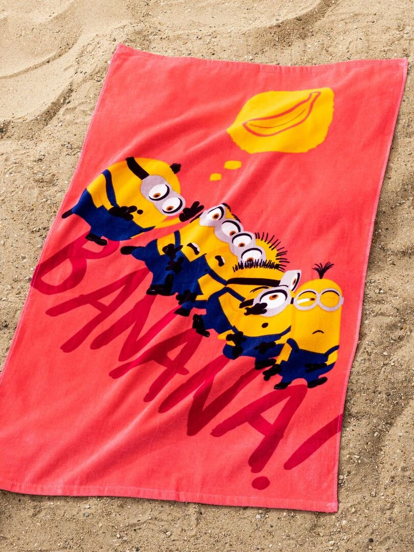 Drap de plage imprimé 100% coton  MINIONS BANANA   Rouge