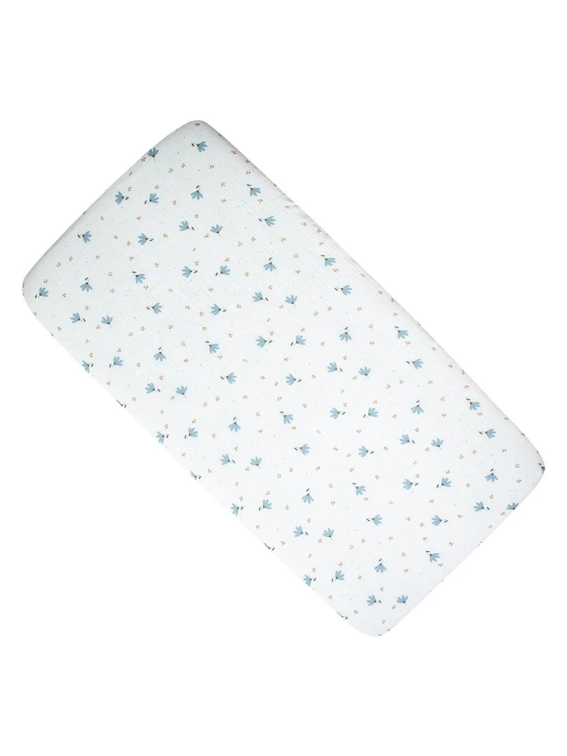 Drap housse berceau en gaze de coton Bleuet Multicolore