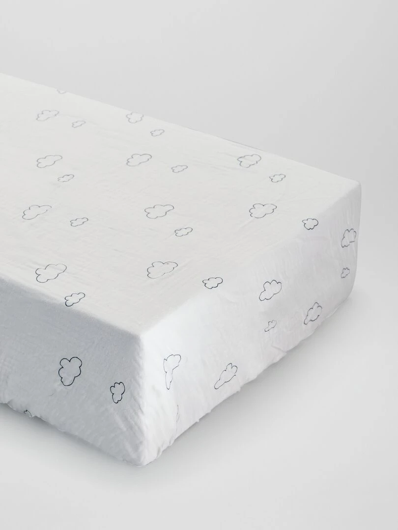 Lot de 2 draps housse en gaze de coton   Blanc/bleu