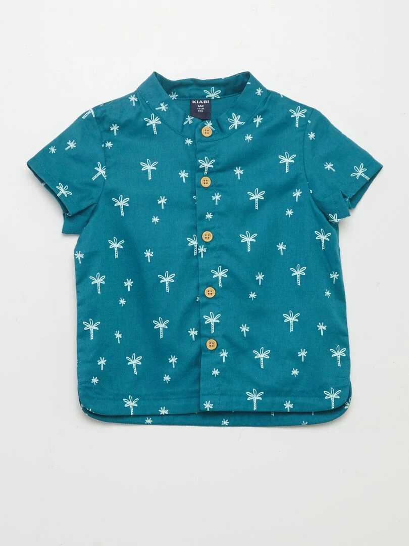 Chemise col mao imprimé palmiers Bleu vert