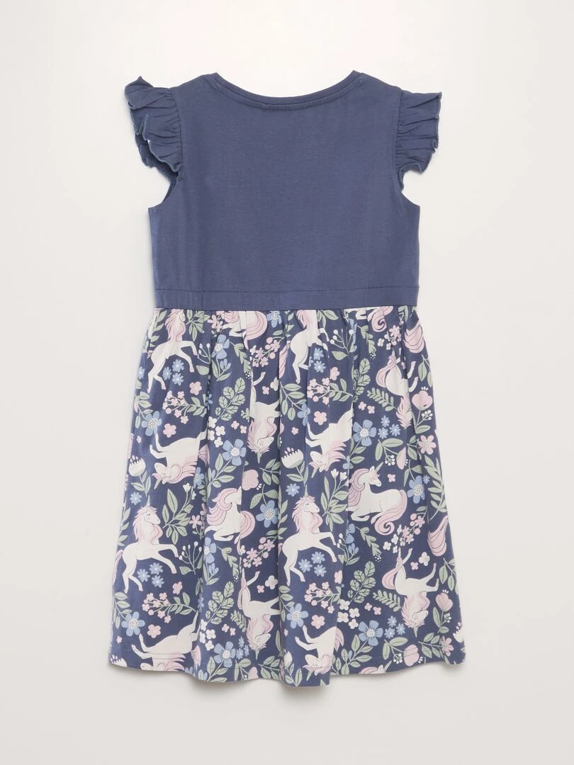 Robe imprimée bi matière   Bleu marine