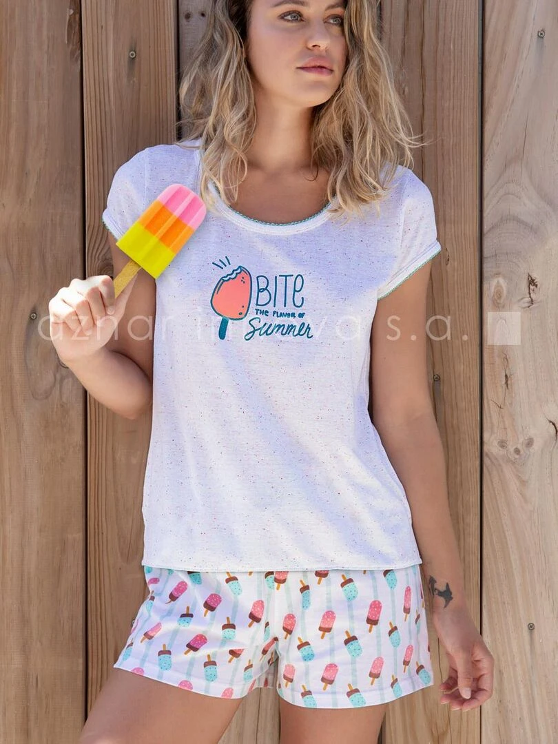 Pyjama short t shirt Summer Bites blanc   Blanc