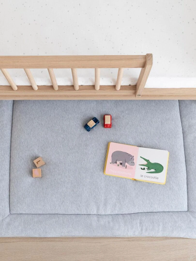 Bemini Tapis de parc et jeu Pady waffle et jersey bio Gris chiné