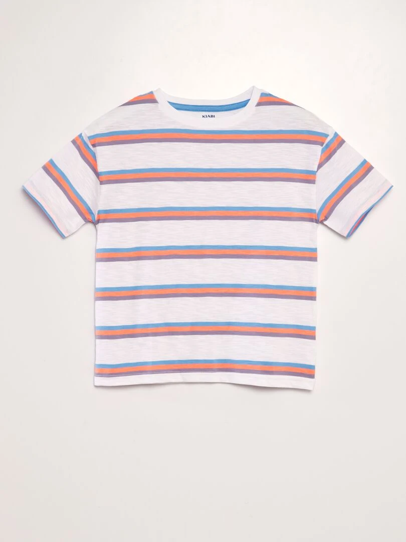 T shirt à rayures colorées Blanc fluo