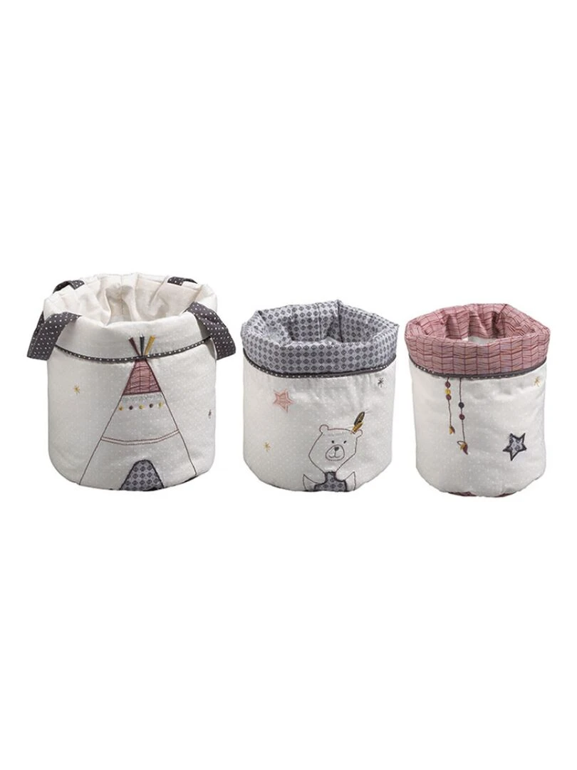 Lot de 3 paniers de toilette Timouki Ecru