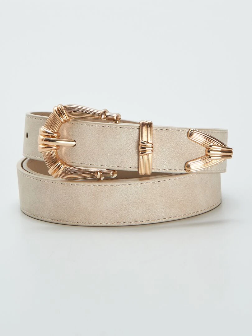 Ceinture fine à boucle dorée Crème