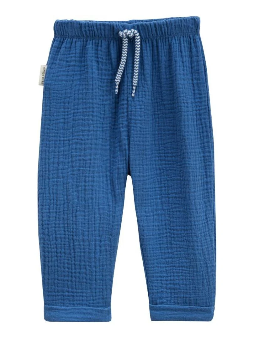Pantalon bébé en gaze de coton Flora Bleu