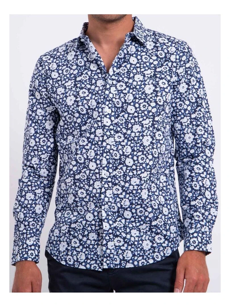 Chemise manches longues pur coton motifs DELVILLE   Bleu marine