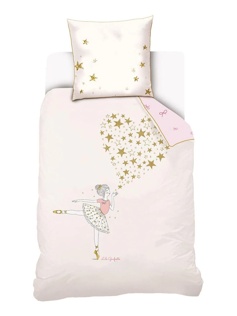 Housse de couette Lili Gaufrette Ballerine 140x200 cm et taie d'oreiller 100% Coton Ecru