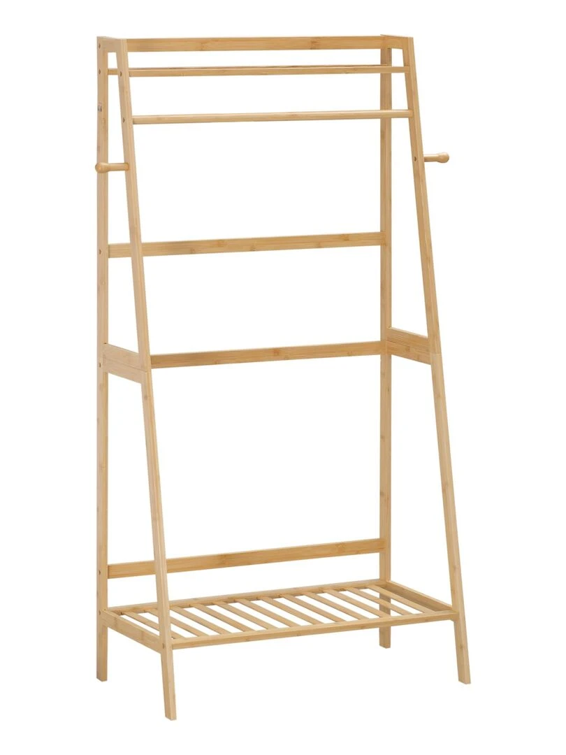 Penderie porte manteaux avec étagères bois bambou Beige