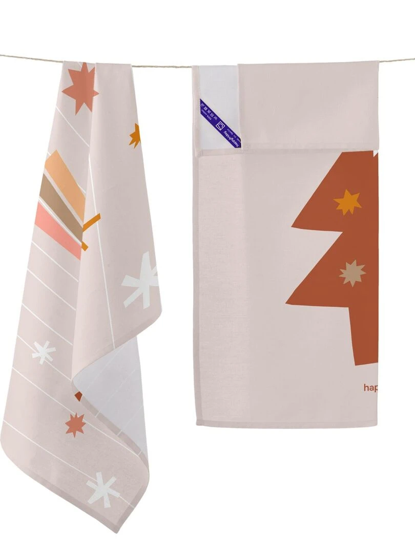 Torchon (2 pièces) Boho Christmas "Happyfriday"   Blanc