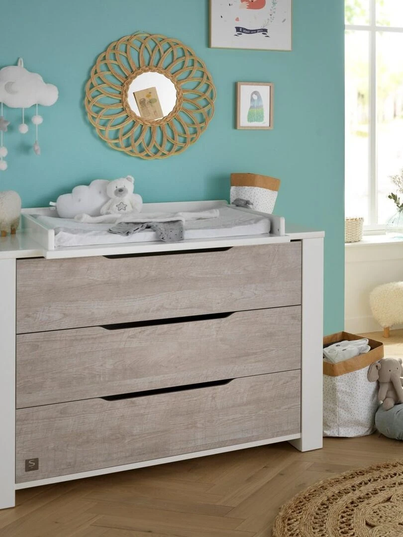 Commode 3 tiroirs en bois SAUTHON Gris Blanc