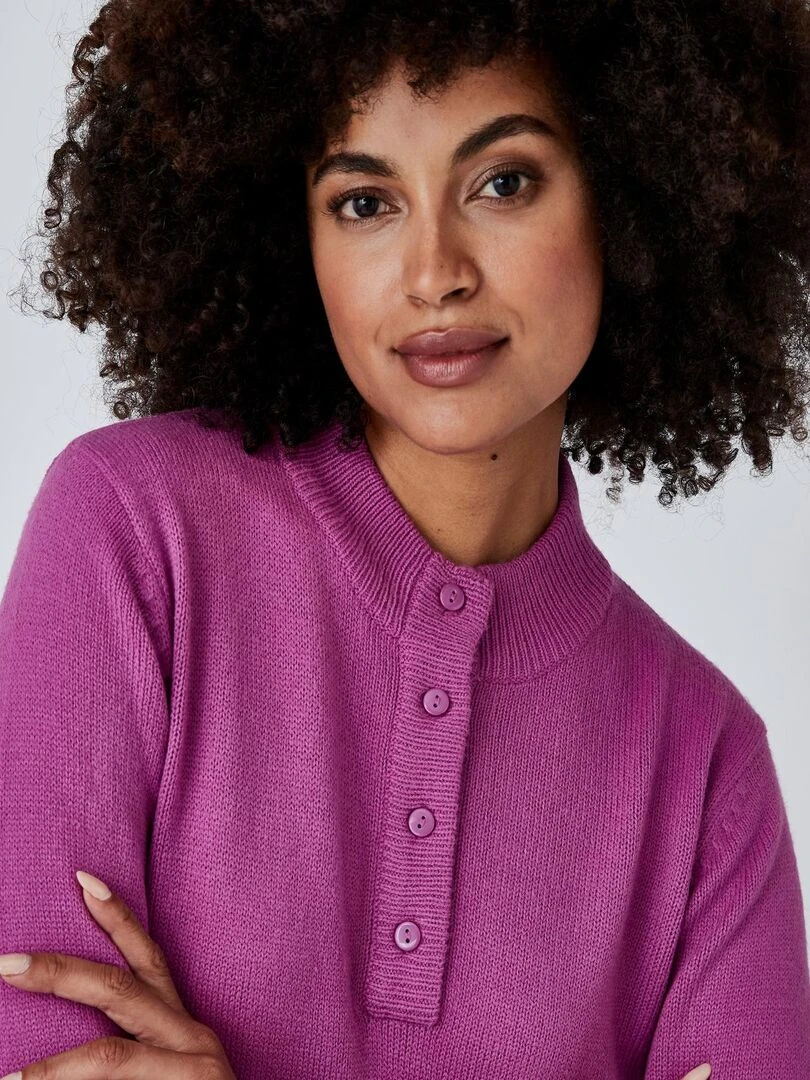 Pull col montant boutonné Damart Mauve