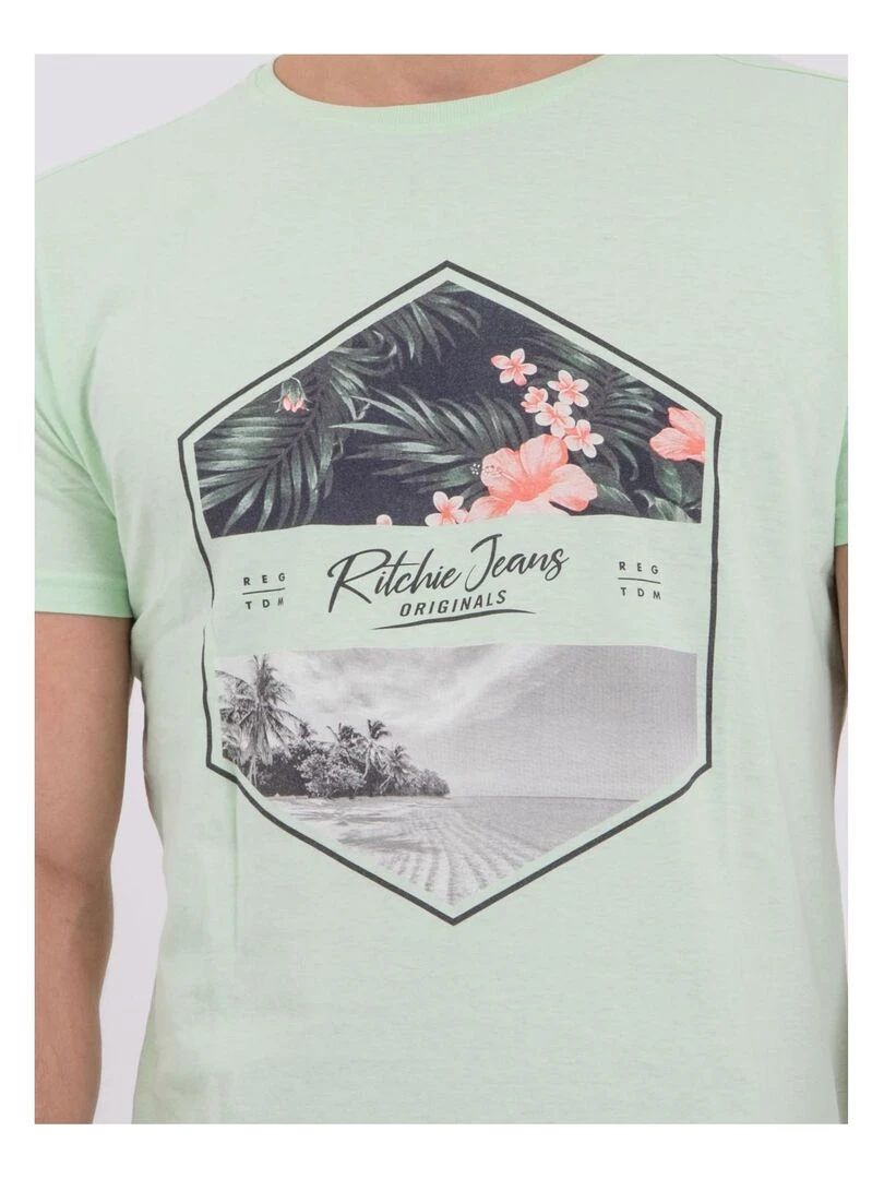 T shirt manches courtes col rond pur coton NUMADOC   Vert