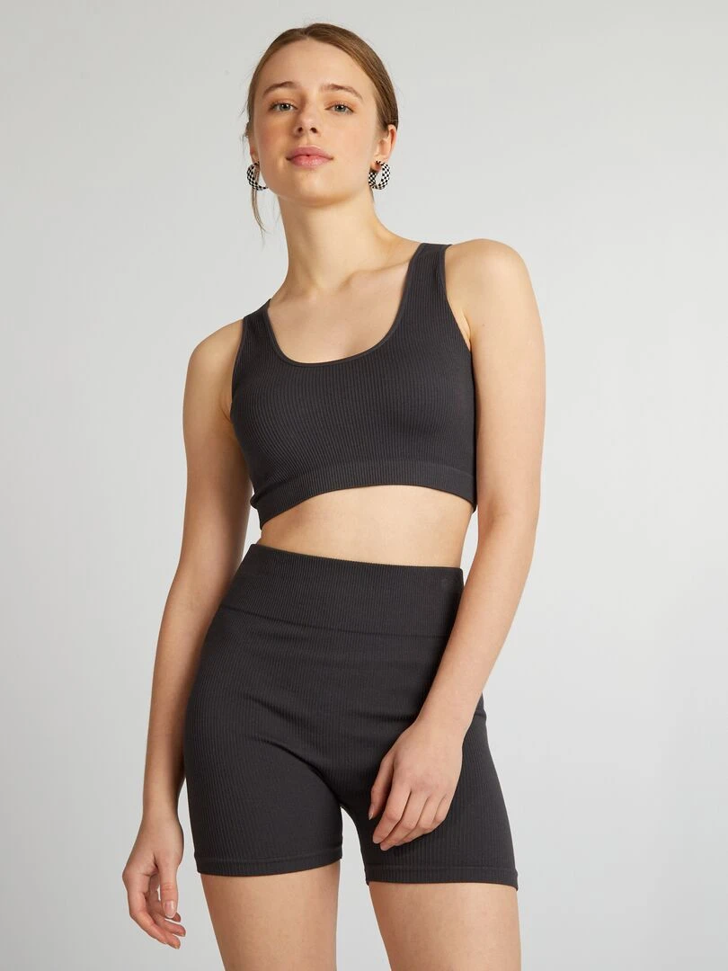 Brassière de sport en maille côtelée Noir