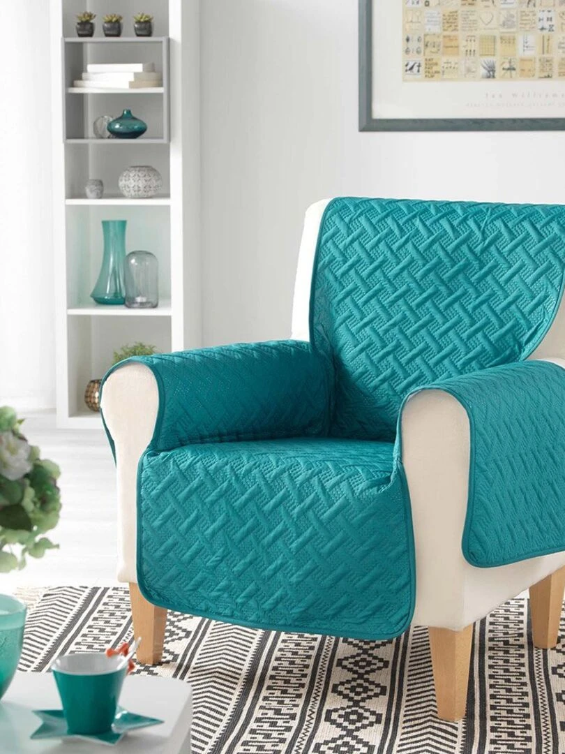 Protège fauteuil matelassé uni Lounge pétrole Bleu