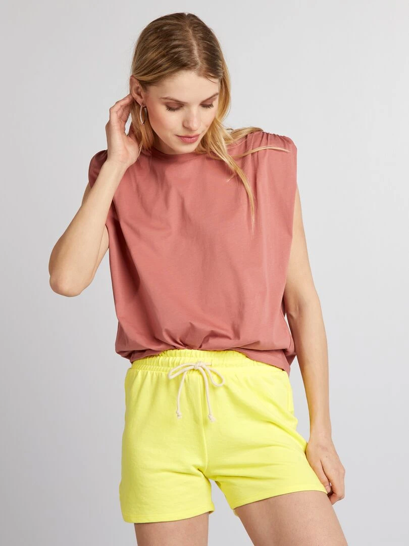 Tee shirt sans manches avec épaulettes Rose brique