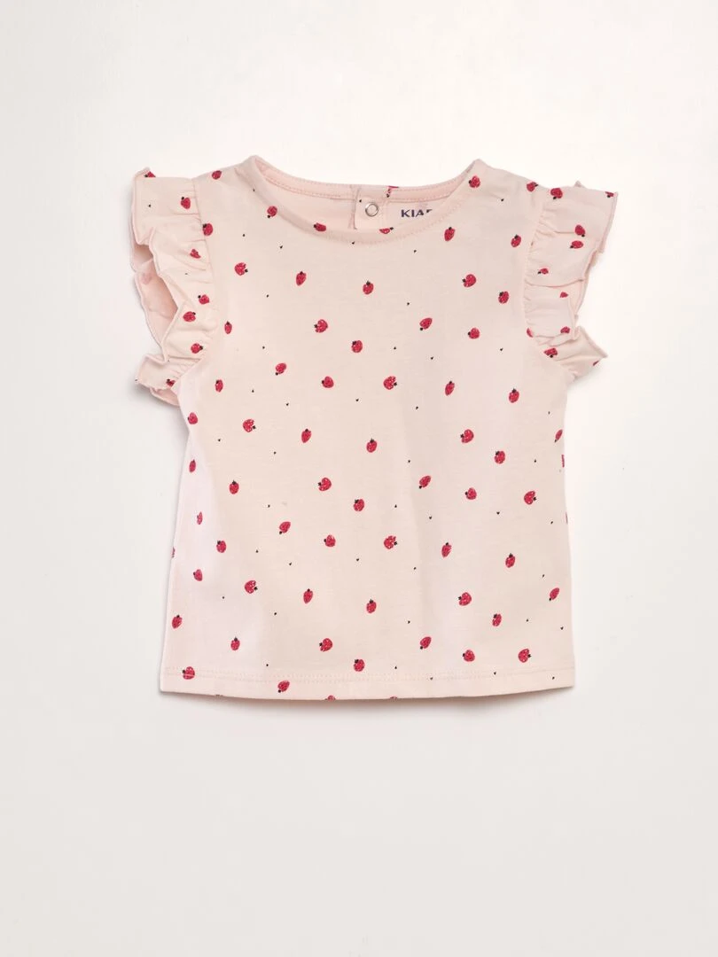 T shirt à volants Rose fraise
