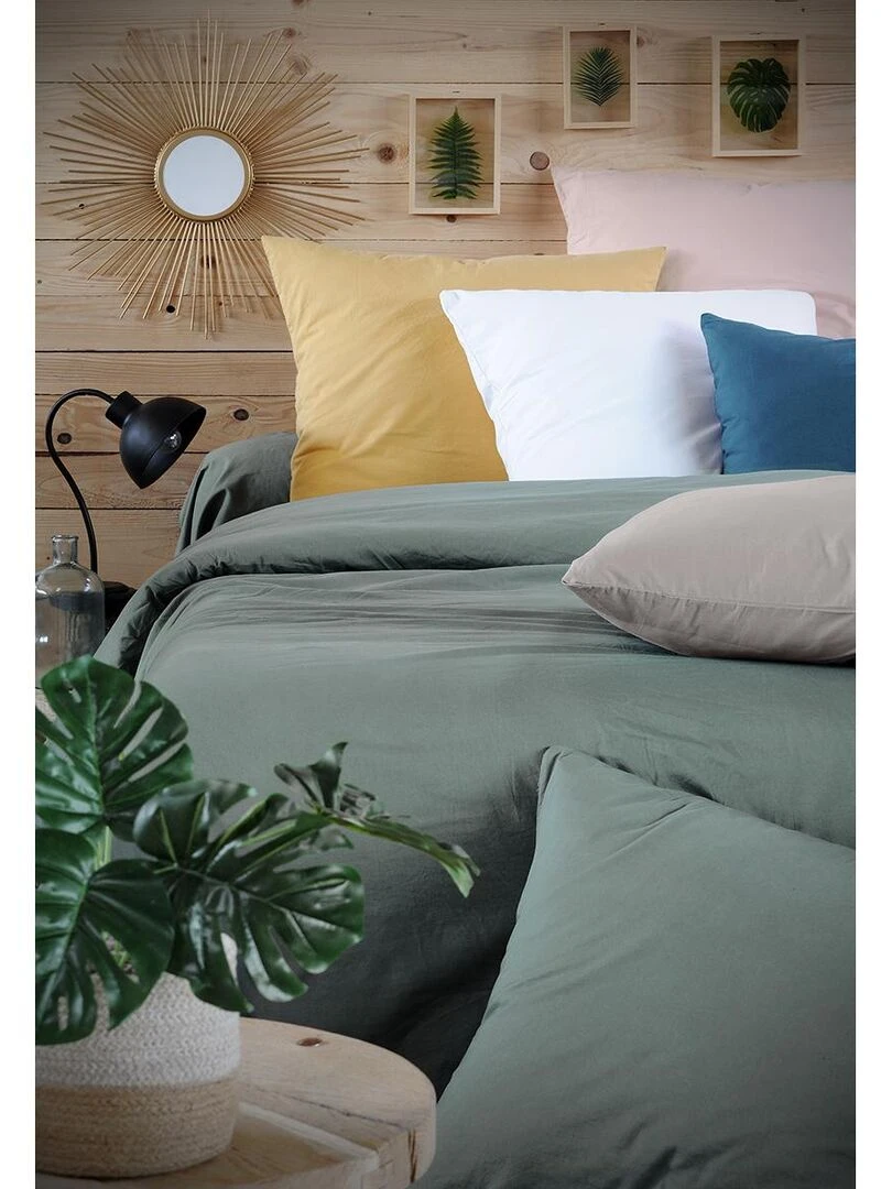 Housse de couette en coton lavé uni gris anthracite