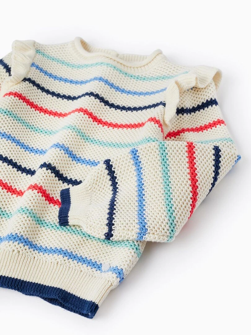 Pull en Maille à Rayures avec Volants pour Fille  SPRING BEGINS   Beige clair