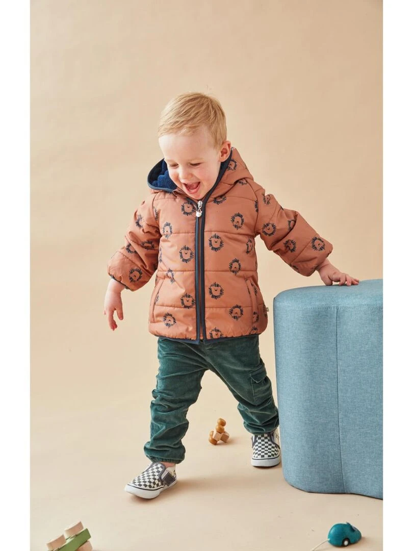 Veste déperlante lion doublée de Groloudoux caramel/bleu Noukie's Marron
