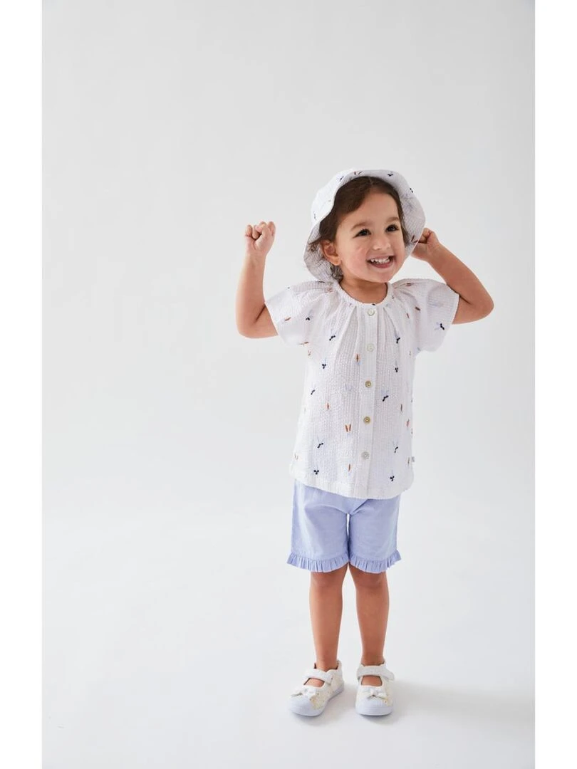 Set blouse brodé fleuri + short  écru/bleu ciel   Noukie's   Bleu