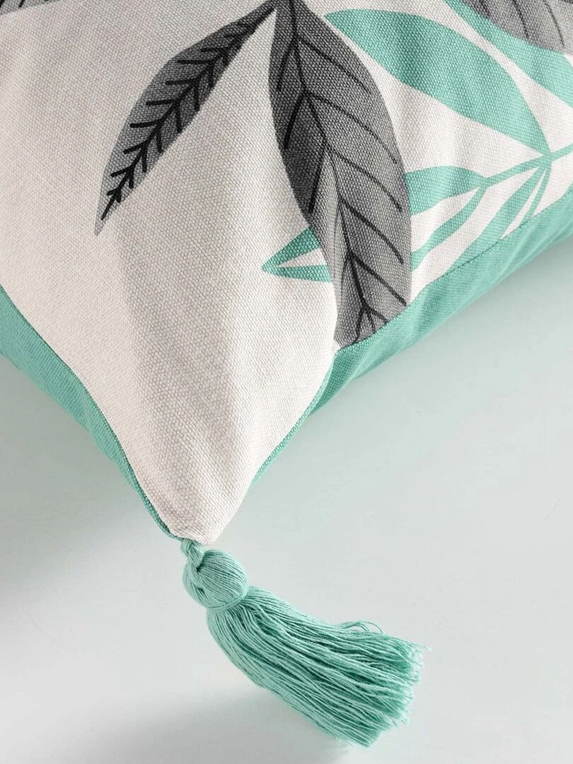 Coussin déhoussable pompons 45x45 cm Jardin Secret sauge coton   Vert