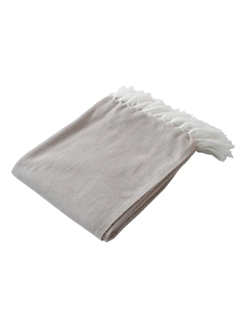 Plaid jacquard à longues franges Beige