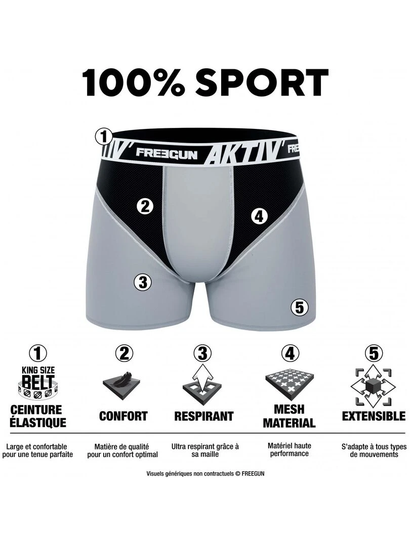 Lot de 4 Boxers homme Aktiv Sport Fluo Freegun Noir