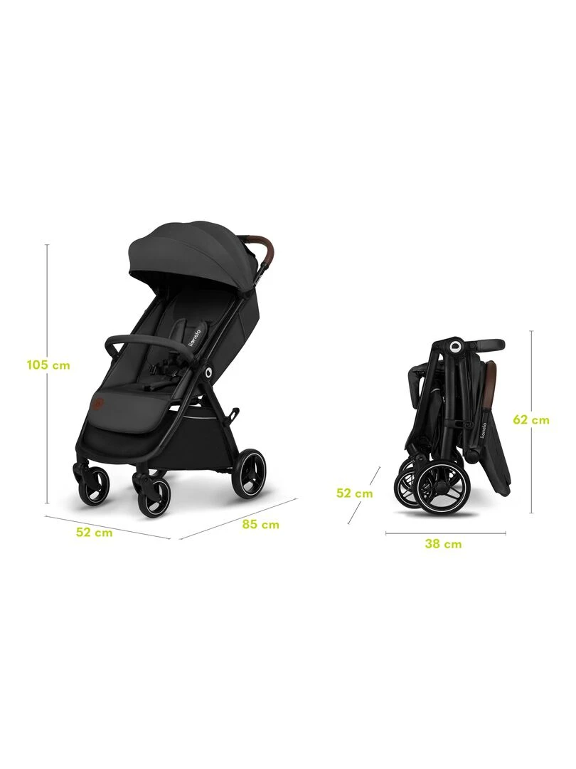 LIONELO Ingrid   Poussette bébé compacte   Jusqu'à 22 Kg   Légère & pliable   Gris foncé   Gris foncé