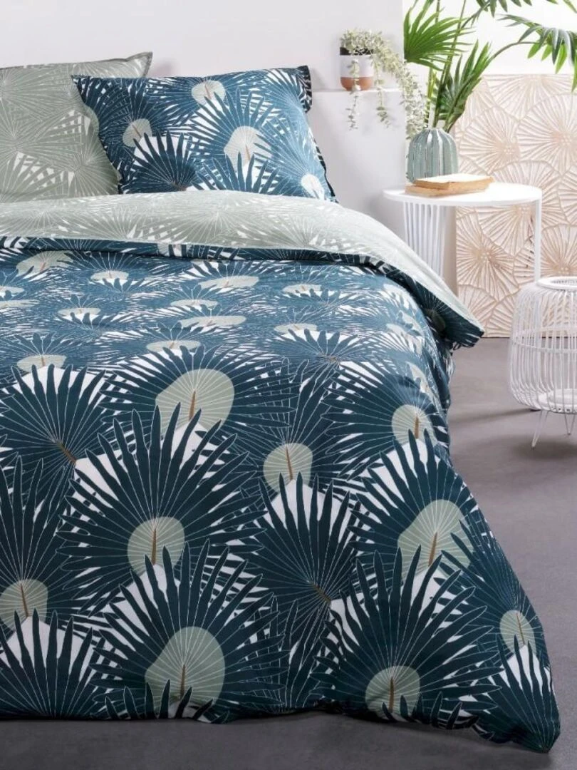 Housse de couette Sunshine Jungle + taie(s) 100% coton 57 fils Bleu