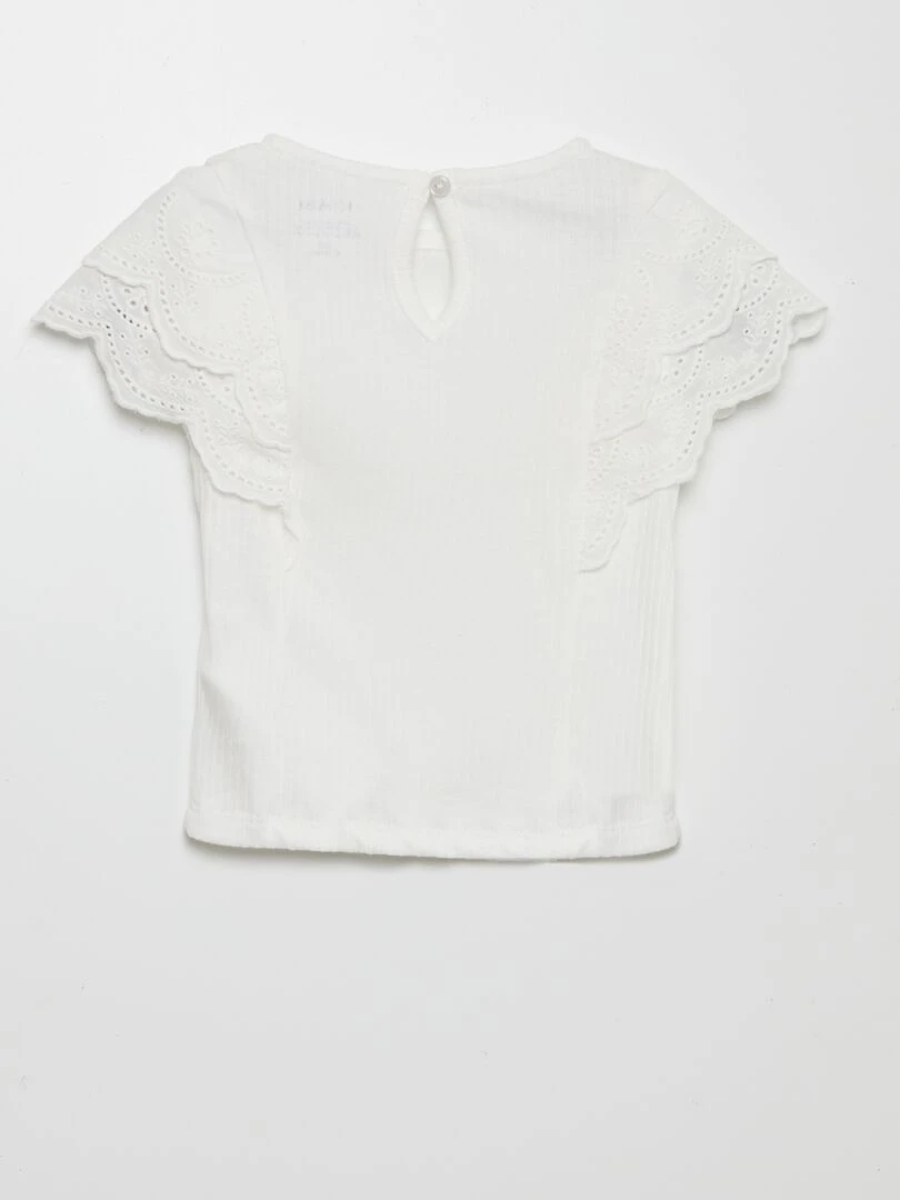T shirt côtelé avec broderies anglaises blanc