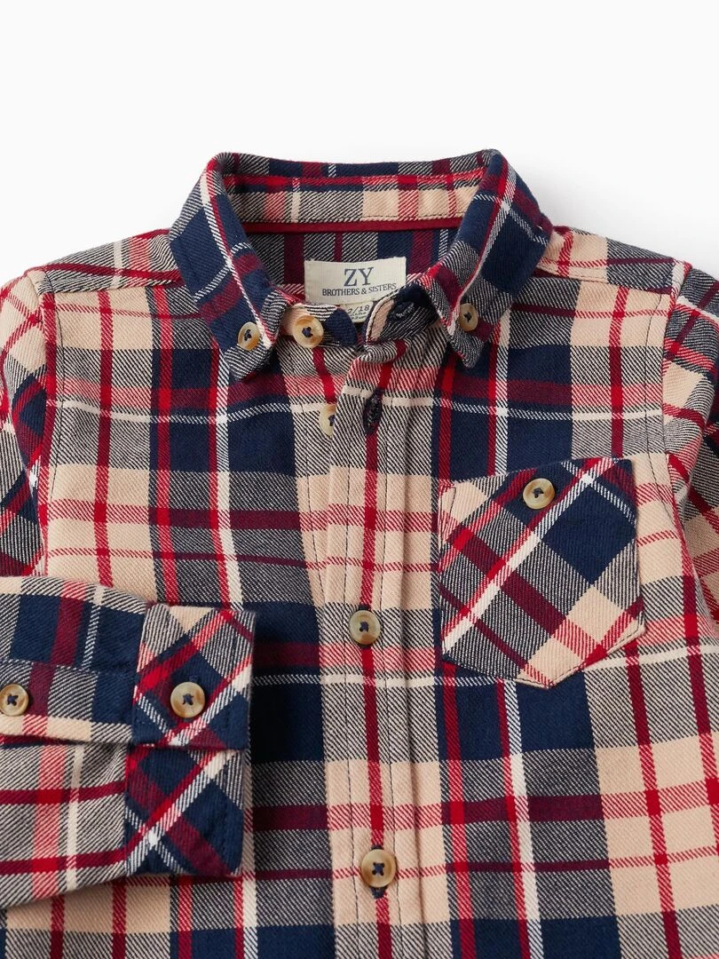 Chemise à carreaux en coton pour bébé garçon 'B&S' manches longues  NOËL   Bleu foncé