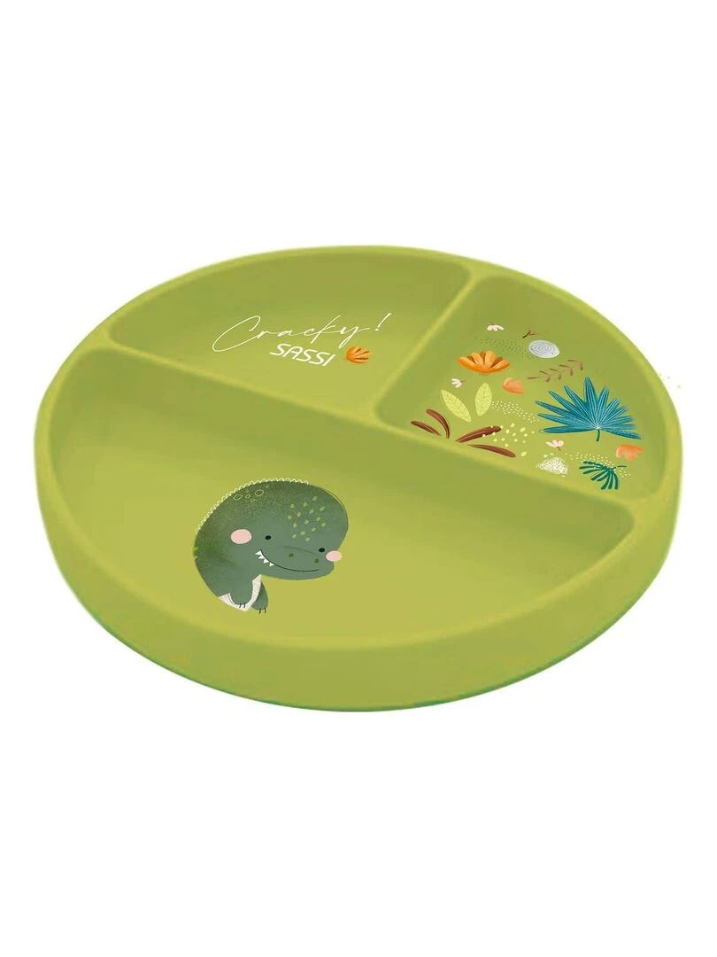 Assiette compartimentée en silicone avec ventouse Animaux Vert