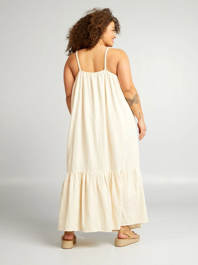 Robe longue volantée à bretelles tressées   Beige