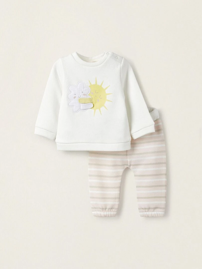 Pull + Pantalon pour Nouveau Né 'Soleil et Nuage' SUNRISE BLISS Blanc