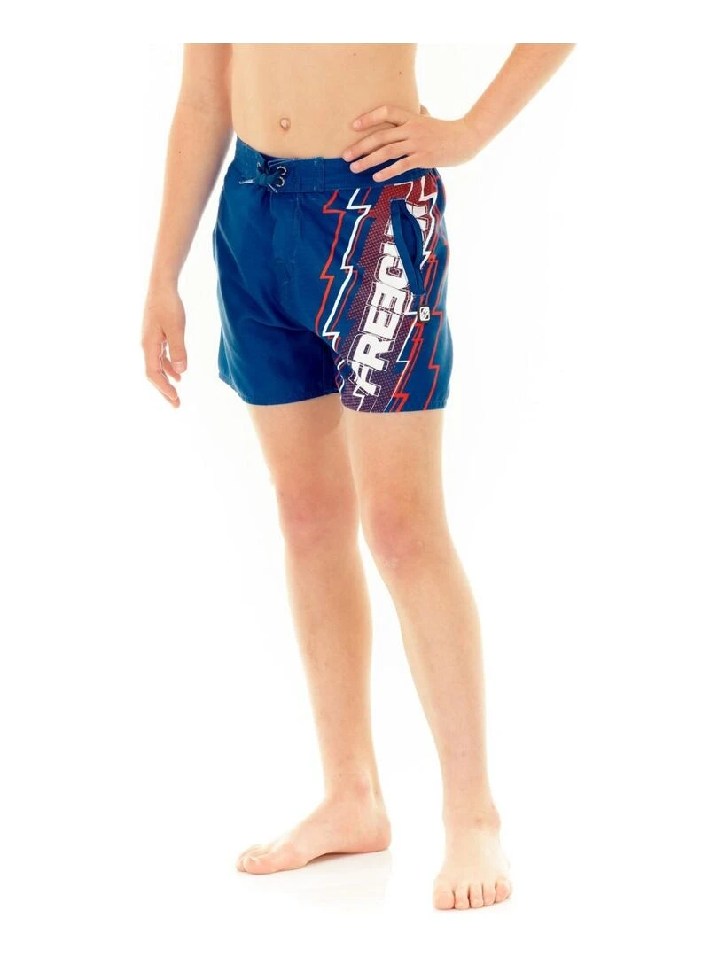 Boardshort court garçon ceinture demi élastiquée Eclair Freegun   Bleu