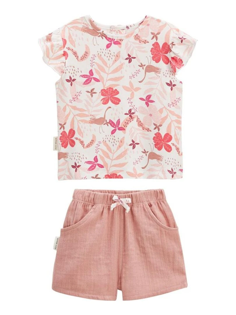 Ensemble bébé t shirt et short en gaze de coton Lipsi Rose