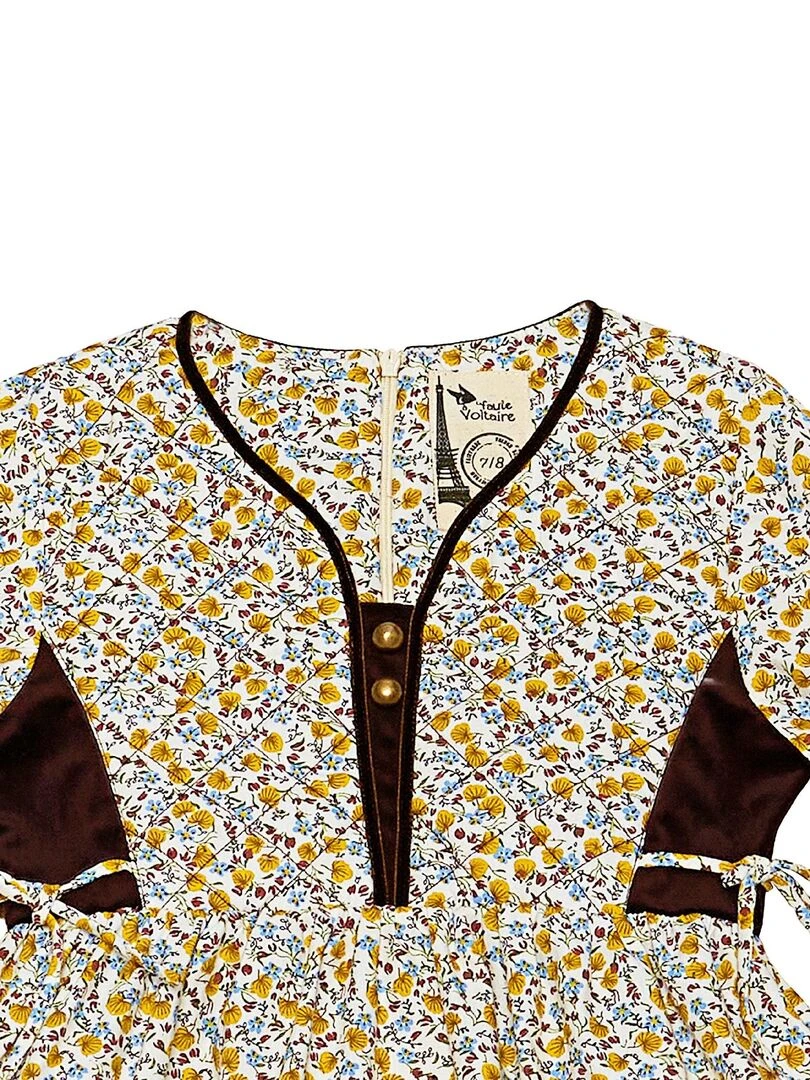 Robe Fleurie Liberty Jaune  Marron Fille  MARGOT   'LA FAUTE A VOLTAIRE'   Jaune
